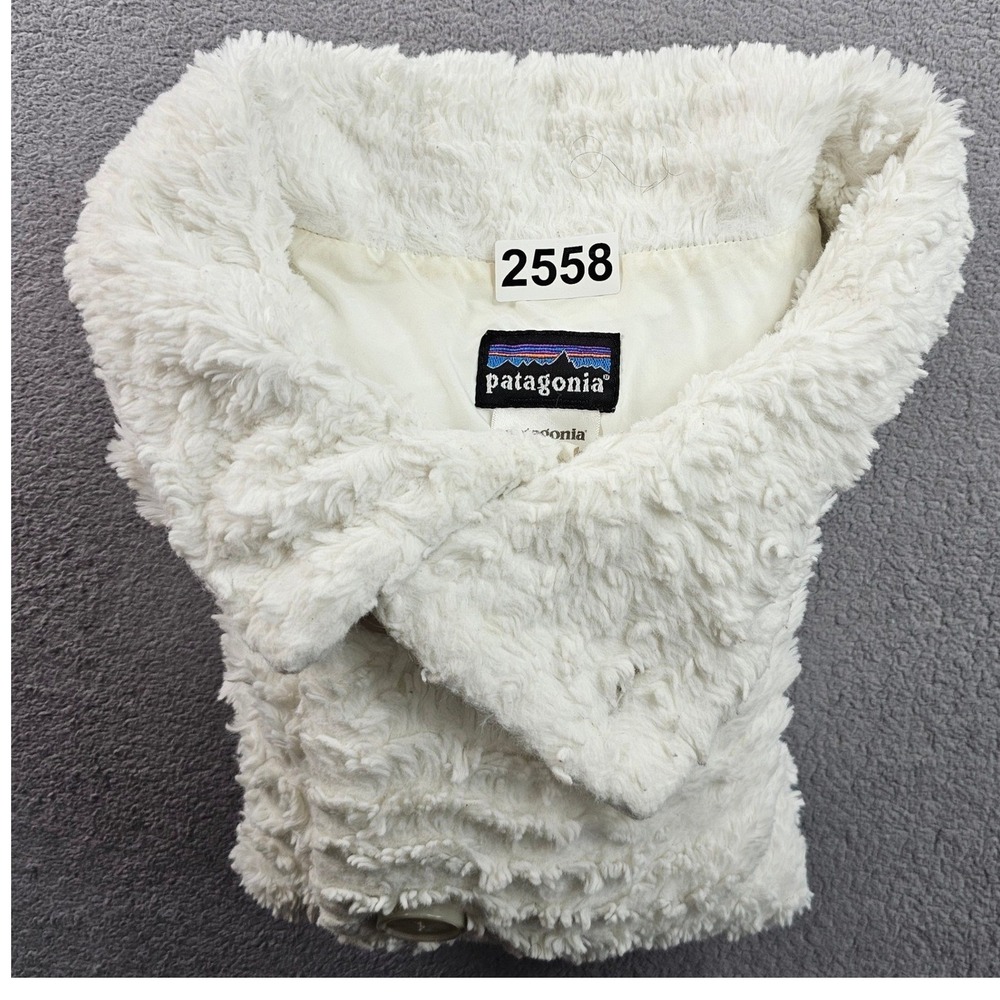 Patagonia Fleece Jacket Girls M/10 White Long Sleeve Mock Neck Button Front - Picture 9 of 10